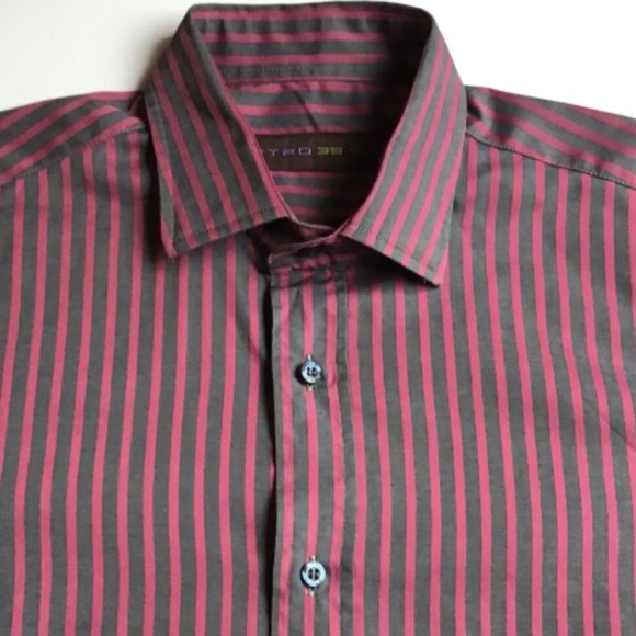 ETRO red & gray striped cotton shirt Sz 15.5-39 made in Italy 🇮🇹 - Picture 5 of 6